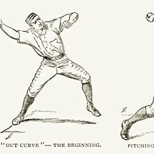 BASEBALL PITCHING, 1889. Positions of a baseball pitcher. Wood engravings, American, 1889