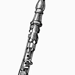 BASSET HORN, 18th CENTURY. An 18th century basset horn, or tenor clarinet. Line engraving, German, late 19th century