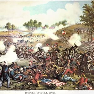 BATTLE OF BULL RUN, 1861. The (First) Battle of Bull Run, 21 July 1861: lithograph, 1889, by Kurz and Allison