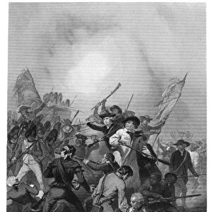 Battle of Bunker Hill during the American Revolutionary War, 17 June 1775. Steel engraving, American, 1859