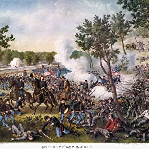 BATTLE OF CHAMPION HILL. Battle of Champion Hill or Bakers Creek, Mississippi, 16 May 1863. Lithograph, 1887, by Kurz & Allison