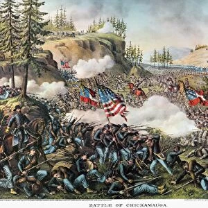 BATTLE OF CHICKAMAUGA 1863. The Battle of Chickamauga, Georgia, 19-20 September 1863: lithograph, 1890, by Kurz & Allison