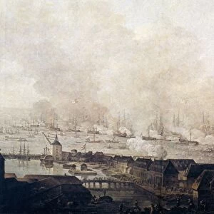 BATTLE OF COPENHAGEN, 1801. The Battle of Copenhagen, 2 April 1801, between a British fleet