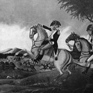 BATTLE OF FALLEN TIMBERS. General Anthony Wayne leading the victorious attack against