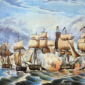 BATTLE OF LAKE ERIE, 1813. Oliver Hazard Perrys victory at Lake Erie, 10 September 1813, during the War of 1812. Lithograph by Nathaniel Currier after Napoleon Sarony, circa 1840s