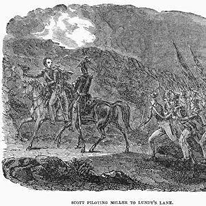 BATTLE OF LUNDYs LANE. General Winfield Scott piloting Colonel James Miller to Lundys Lane, Ontario, Canada, 25 July 1814, during the War of 1812. Wood engraving, 19th century