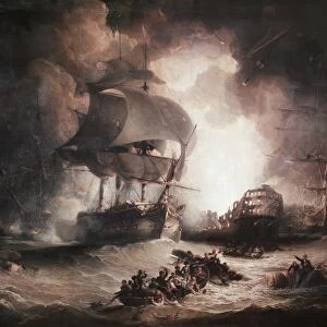 BATTLE OF THE NILE, 1798. The Destruction of L Orient at the Battle of the Nile, 1 August 1798