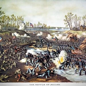 BATTLE OF SHILOH, 1862. The Battle of Shiloh, Tennessee, 6-7 April 1862. Lithograph, 1886, by Kurz & Allison