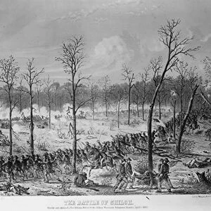 BATTLE OF SHILOH, 1862. Charge and capture of a Rebel battery. Lithograph, 1862