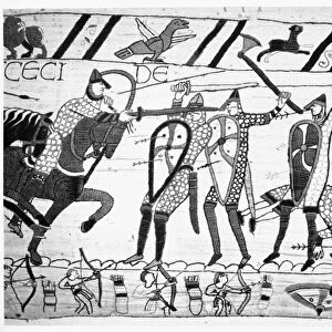 BAYEUX TAPESTRY. The tide of the battle is turning as the Normans break through