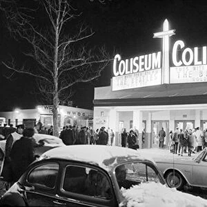 THE BEATLES, 1964. Fans waiting to get in the Washington Coliseum for the first