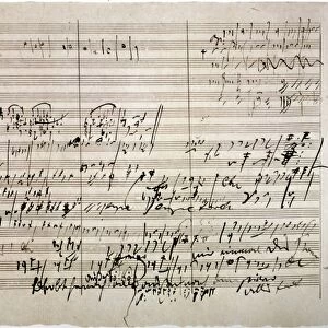 BEETHOVEN MANUSCRIPT. Sketches by Ludwig van Beethoven (1770-1827) for his Fifth Symphony in C Minor, opus 67