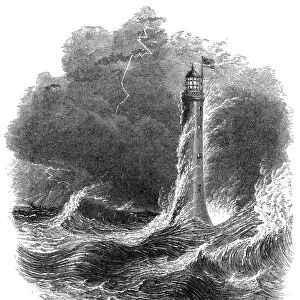 BELL ROCK LIGHTHOUSE. Bell Rock Lighthouse, Scotland, built in 1808-1810. Wood engraving, 19th century