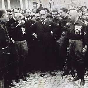 BENITO MUSSOLINI (1883-1945). Italian dictator, center, with his Blackshirt fascist