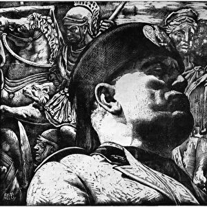 BENITO MUSSOLINI (1888-1945). Italian dictator. The Two Romes. Woodcut by Baldinelli Armando