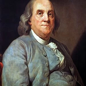 BENJAMIN FRANKLIN (1706-1790). American printer, publisher, scientist, inventor, statesman and diplomat. Oil on canvas after Joseph Siffred Duplessis