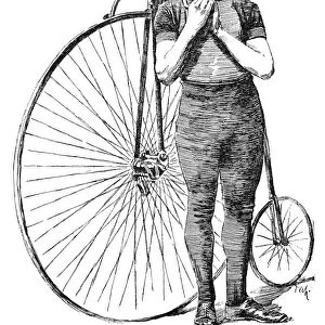 Bert Myers, bicycle racing man. Drawing, 1890