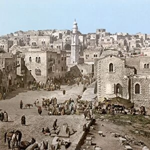 BETHLEHEM: MARKET PLACE. The market place in Bethlehem. Photochrome, c1895