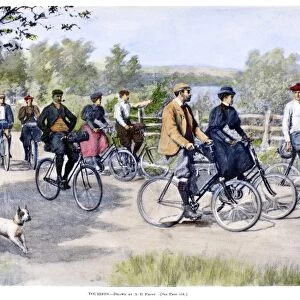 BICYCLE TOURISTS, 1896. A group of bicycle tourists enjoying a ride through the countryside. Illustration by Arthur Burdett Frost, 1896