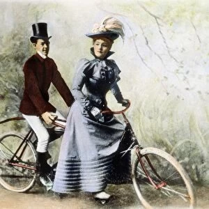 BICYCLE FOR TWO, 1885. American actress Rose Coghlan and friend on a bicycle built for two