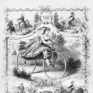 BICYCLES: SONGSHEET, 1869. Lithograph sheet music cover by Thomas Sinclair for the Velocipede Set, published at Philadelphia, 1869