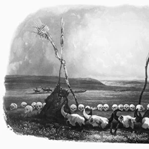 BODMER: MANDAN OFFERINGS. Offerings of the Mandan Native Americans. Drawing, 1843