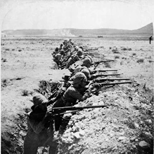 BOER WAR, c1900. British soldiers in the Orange River trenches, holding back the