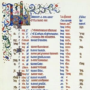 BOOK OF HOURS: CALENDAR. The calendar page of January from the 15th century ms