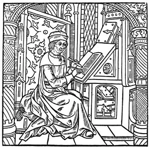 BOOKKEEPER, 1500. A medieval monk keeping the monastery accounts