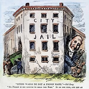 BOSS TWEED CARTOON, c1875. Stone Walls Do Not a Prison Make. Cartoon by Thomas nast, c1875, commenting on the ability of William M. Boss Tweed to avoid imprisonment