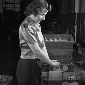 BOSTON: FACTORY, 1942. Rita Allen working in the Gillette factory in Boston, Massachusetts