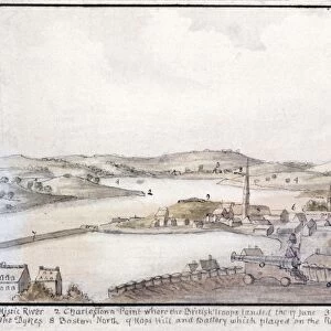 Boston Harbor at the time of the Battle of Bunker Hill, 17 June 1775. Contemporary English or Loyalist watercolor