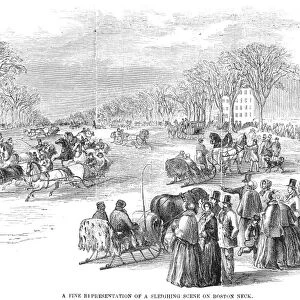 BOSTON: SLEIGHING, 1853. A fine representation of a sleighing scene on Boston Neck. Wood engraving, 1853