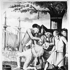 The Bostonians Paying the Excise Man, or Tarring & Feathering. American edition of an English mezzotint satire, 1774, on the treatment given to John Malcom, an unpopular Commissioner of Customs at Boston, Massachusetts