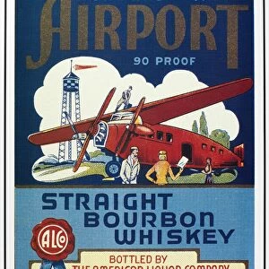 Bottle label for Airport Straight Bourbon whiskey, 1940s