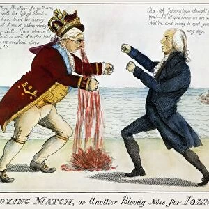 A Boxing Match, or Another Bloody Nose for John Bull. A contemporary American cartoon etching on the victory of the USS Enterprise over HMS Boxer in the naval engagement fought on 5 September 1813