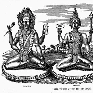 BRAHMA, VISHNU & SHIVA. The three chief Hindu gods: wood engraving, 19th century