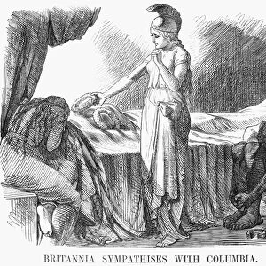 Britannia sympathises with Columbia. English cartoon tribute by Sir John Tenniel following U. S. President Abraham Lincolns assassination in 1865
