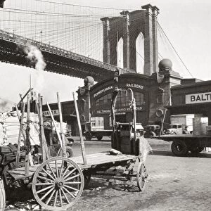 BROOKLYN BRIDGE, 1937. Brooklyn Bridge at Pier 21, Manhattan. Photographed in 1937 by Berenice Abbott