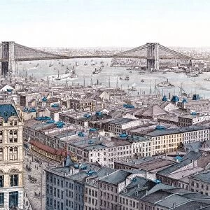 BROOKLYN BRIDGE, c1886. View of the Brooklyn Bridge, connecting Manhattan and Brooklyn