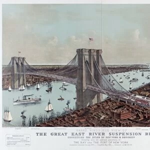 BROOKLYN BRIDGE, c1892. Grand Birds Eye View of the Great East River Suspension