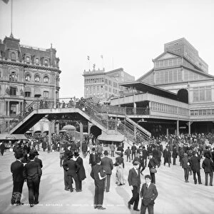BROOKLYN BRIDGE, c1905. Crowd at the Manhattan entrance to the Brooklyn Bridge, New York