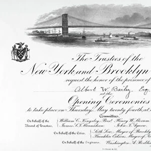 BROOKLYN BRIDGE: OPENING. Invitation to the opening ceremony of the Brooklyn Bridge, 24 May 1883. Invitation engraving by Tiffany & Co