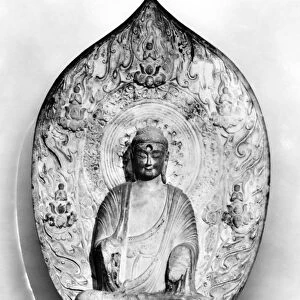 Buddha in meditation. White marble with traces of polychrome. Height: 64 in. Liao Dynasty, northern China, 11th century