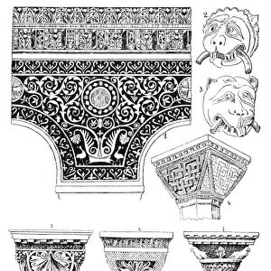 BYZANTINE ORNAMENT. Byzantine columns and capitals. Decorative engravings