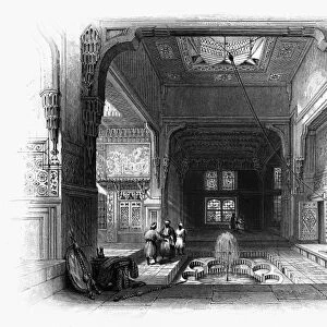 CAIRO: HOUSE INTERIOR. Interior of a house in Cairo, Egypt. Line engraving, English, 1849