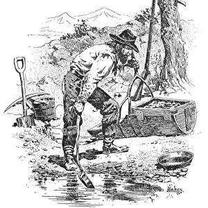 CALIFORNIA GOLD MINER, 1850. A miner in California during the Gold Rush. Line engraving, late 19th century, after a sketch of 1850