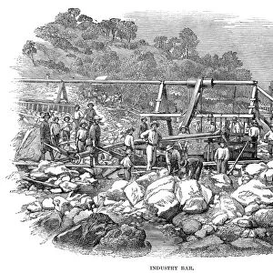 CALIFORNIA: GOLD MINERS. Gold miners in California. Wood engraving, English, 1853
