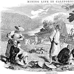 CALIFORNIA GOLD RUSH, 1857. Housekeeping. A camp of Chinese gold miners in California. Wood engraving, American, 1857