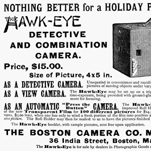 CAMERA ADVERTISEMENT, 1889. The Hawk-Eye Detective and Combination Camera